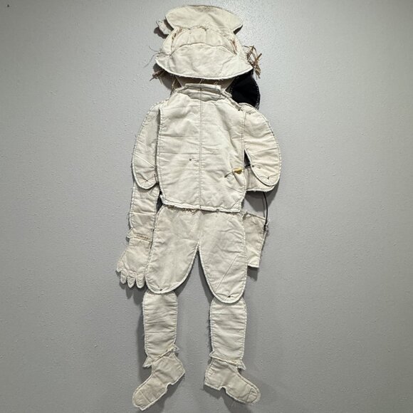 Handmade Vintage 48" Scarecrow Wall Decor Fabric Plaid Denim Articulated Hayride - Picture 3 of 13